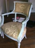 Faux painted arm chair with toile fabric