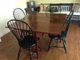 American Hepplewhite drop-leaf table; six Pottery Barn Windsor side chairs