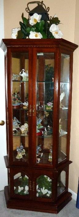 Mahogany Lighted Glass Curio Cabinet