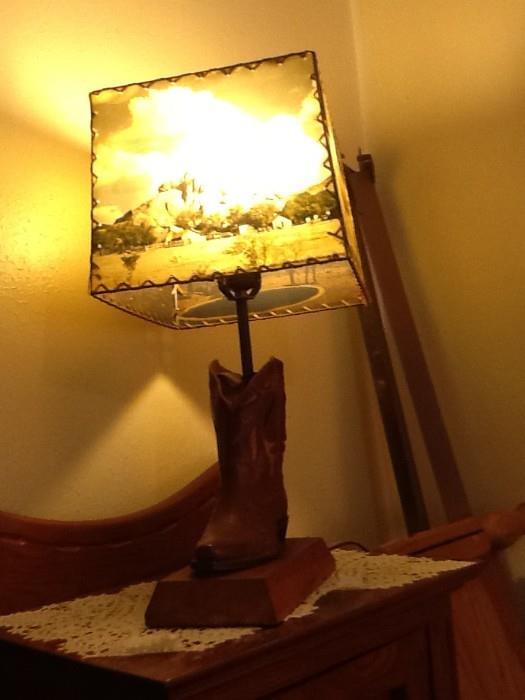 Cowboy boot lamps with original shades
