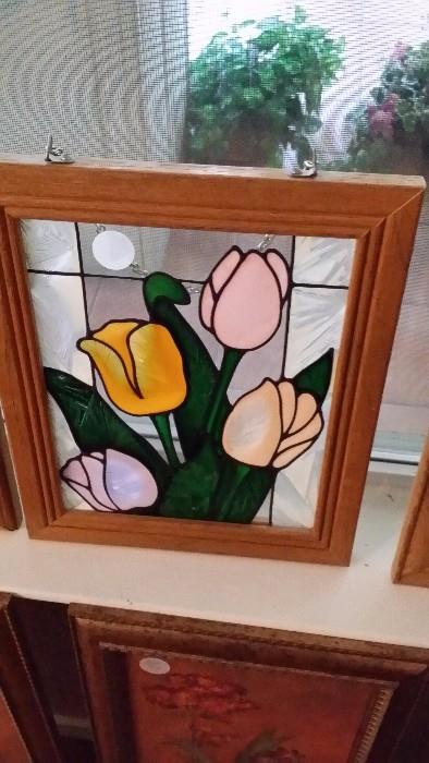 tulip stained glass hanging