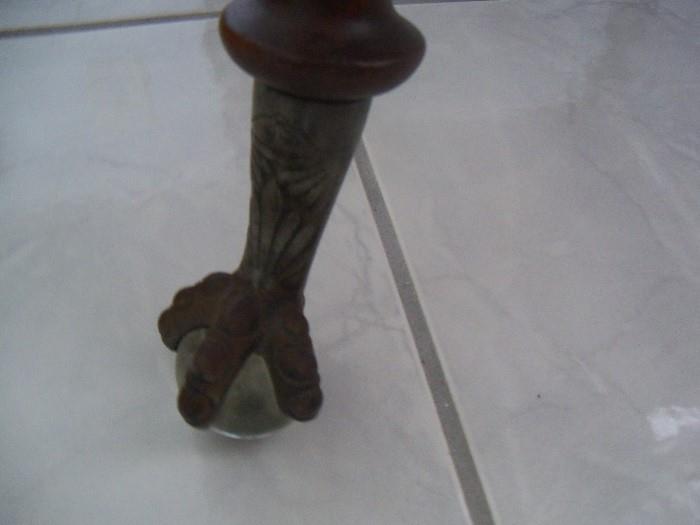 WOODEN END TABLE WITH GLASS BALL CLAWED FEET