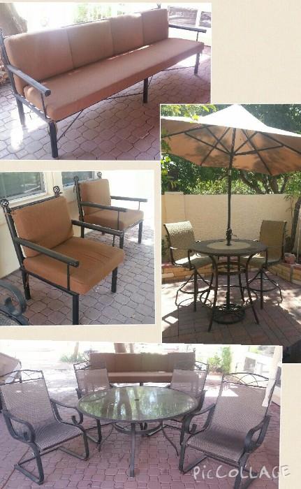 Custom Iron Patio Furniture, Patio High Top, Chairs and Umbrella, Glass Top Patio Table and Chairs