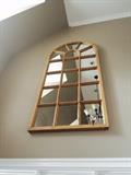 VINTAGE PINE ARCHED WINDOW PANEL STYLE WALL MIRROR