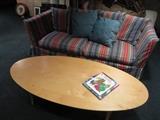 STRIPED SLIP COVERED SOFA
OVAL COFFEE TABLE