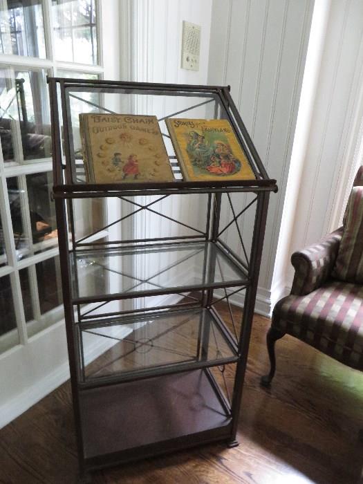 WROUGHT IRON BOOK EASEL
WITH GLASS SHELVING
