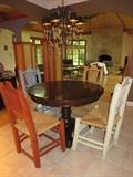 SANTA FE STYLE CHAIRS WITH RUSH SEATS
AROUND POTTERY BARN TABLE