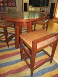 HIGHBOY TABLE BY 
HENREDON  WITH 3 STOOLS

