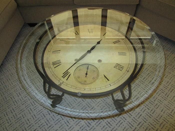 Working clock, glass top coffee table