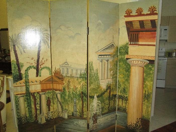 Four panel hand-painted screen
