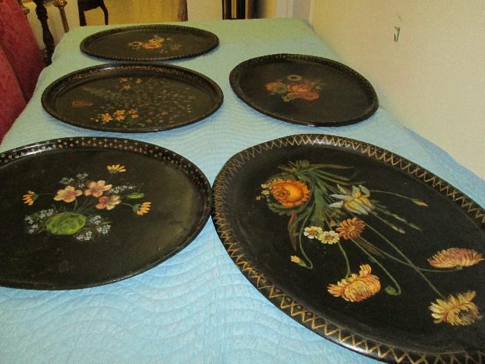 collection of antique Tole trays