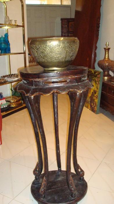 Pair of round, tall plant stands