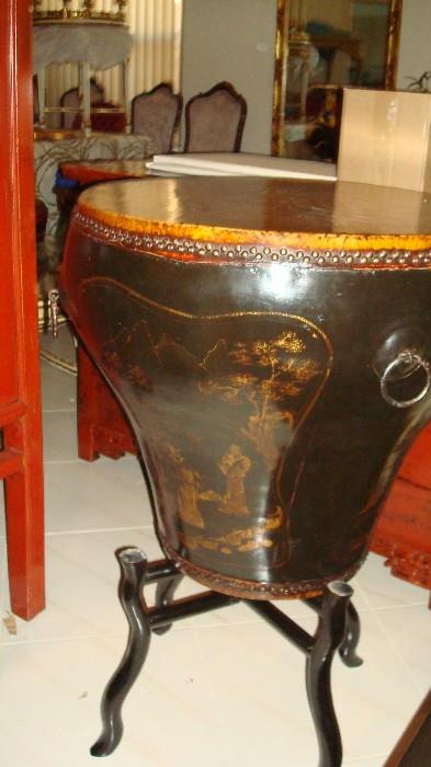 Pair of Tibetan drums with stand- can be used as side tables