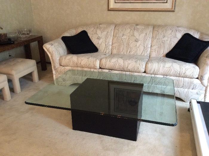 Glass and leather coffee table