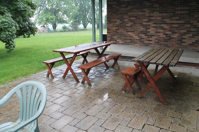 2 Redwood Picnic Tables with bench seats