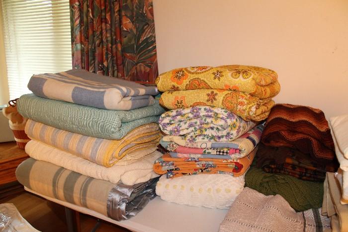 Wool and cotton blankets in many colors and designs. All in wonderful condition. Hand made quilts.