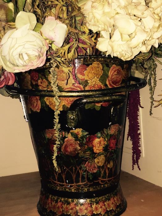 Large decorative pot with silk arrangement
