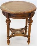 Louis style mahogany side table with cane and carving.