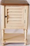 Night stand or side table, shutter door in distressed cream. Set of 2.
