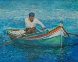 Original artwork, man rowing. Signed.