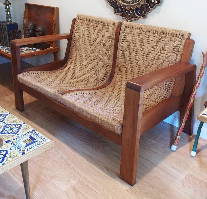 Guatemalan Custom Designed Mahogany and Sisal Rope Love Seat ca.1949 - 1,950.00
