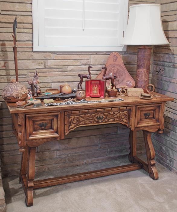 Latin Inspired Carved Wood Desk - made in North Carolina - 450.00