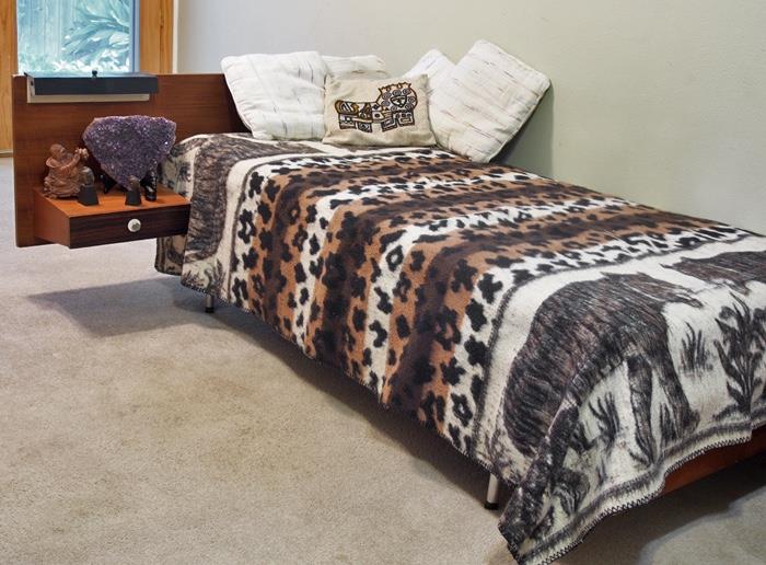 Mid Century Modern Bed w/Built-in Night Stand - 750.00, Alpaca Wool Animal Print Blanket - 195.00