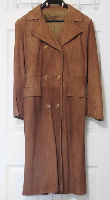 Woman's Suede Double Breasted Full Length Coat - 90.00