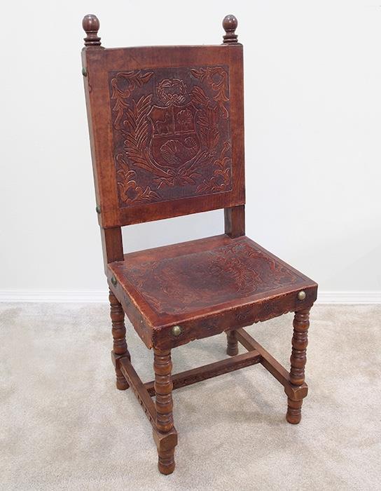 Peruvian Colonial Mahogany and Leather Chair ca. 1950 - 225.00