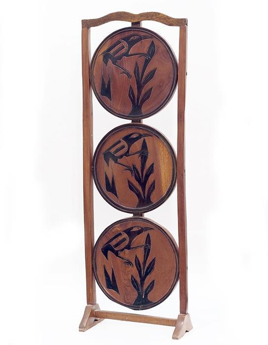 Ebonized and Carved Wood Plate Stand - 45.00