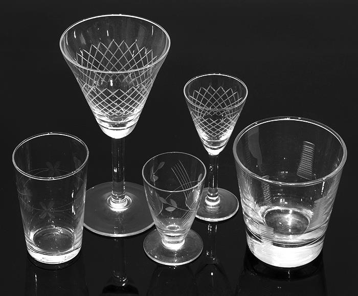 Etched Glassware, 40 Piece Etched Stemware Set (taller crosshatched glasses) - 135.00
