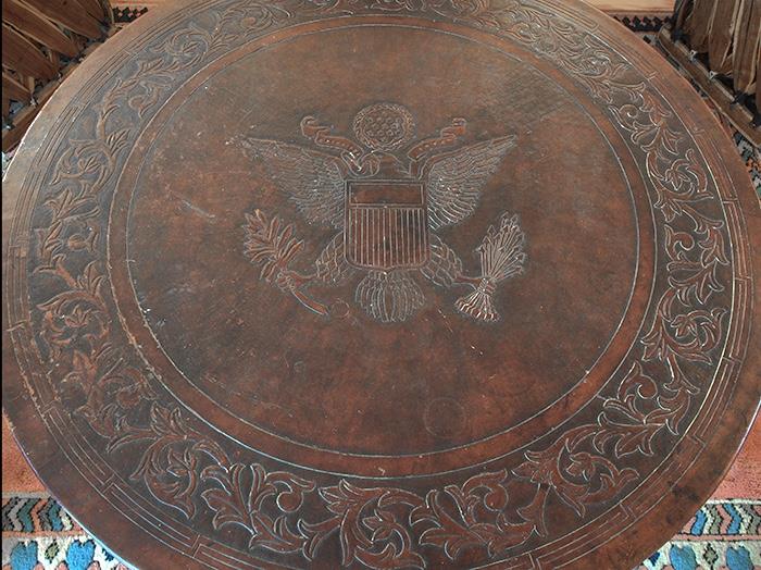 Latin American Hand Tooled Leather Table 44" Diameter - 600.00