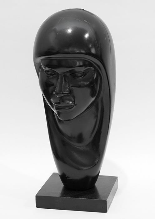 Flores Arias Carved and Ebonized Female Head Wood Sculpture - 450.00