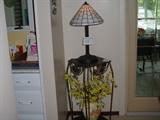 stained glass lamp, metal plant stand