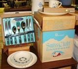 NOS Vintage Mid Century Place Setting Settings in Boxes Marcrest Swiss Chalet Flatware Silverware