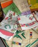 Vintage Linens Tablecloth Set Sets Napkins Dish Tea Towel Towels Embroidered Days Of Week Souvenir California Hand Prints