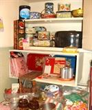 Vintage Tin Tins Cake Decorations 1950's NOS Tablecloth Serving Tray Trays Roaster Aluminum Tumbler Cookie Mold Measuring Cups