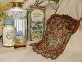 1930's 1940's 1950's Vintage French Perfume Powder Sachet Bottle Sets Cheramy Frolic Modjeska Bouquet 1920's Art Deco Whiting Davis Enamel Mesh Flapper Purse Evening Bag