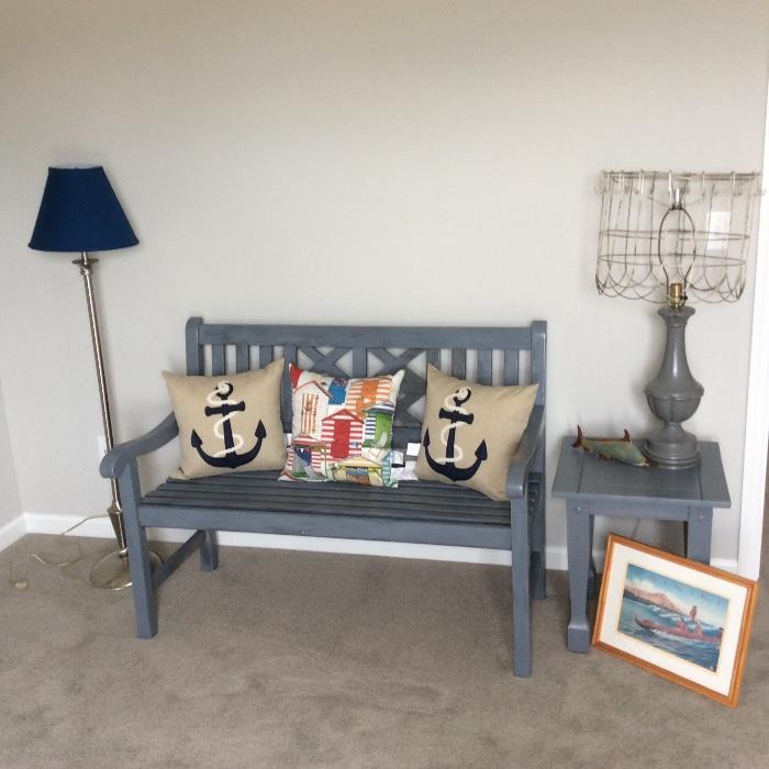 Coastal cuteness!!!! Great gray stained bench!