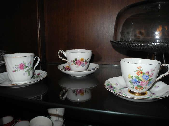 Several English bone china cups and saucers