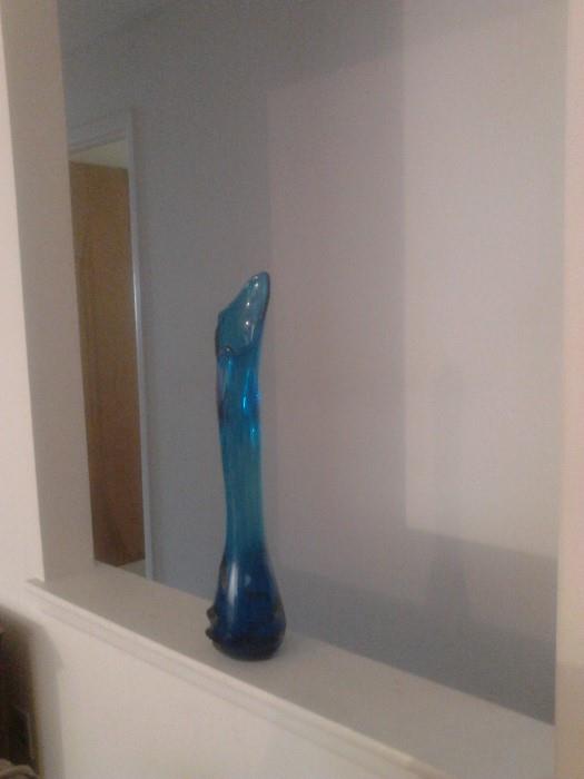 vintage Blue Blown Glass Vase