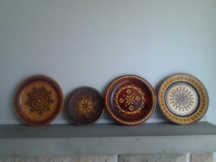 Folk Art Wood Carved Plates Poland