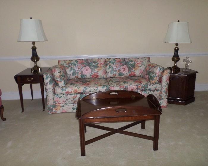 nice sofa, Butler's table, end tables and lamps