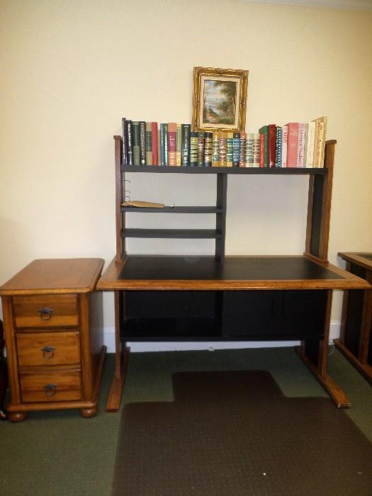 computer desk with hutch and small wood file cabinet