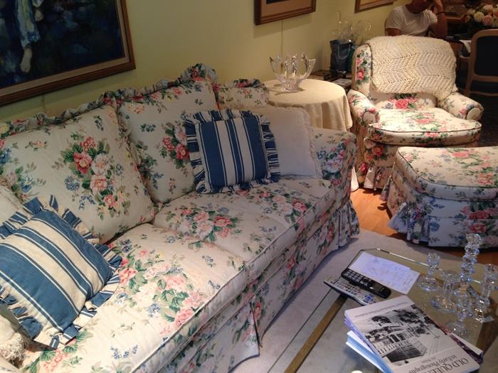 LOVELY, COMFORTABLE COUCH W/MATCHING CHAIR/W OTTOMAN