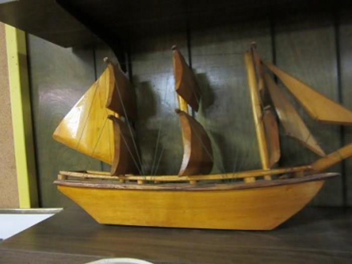 Carved wood ship.  