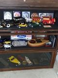 Vintage to modern car toys, barrister bookcase