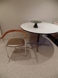 CHARLES EAMES FOR HERMAN MILLER pedestal table, dia.48". HEYWOOD WAKEFIELD chairs