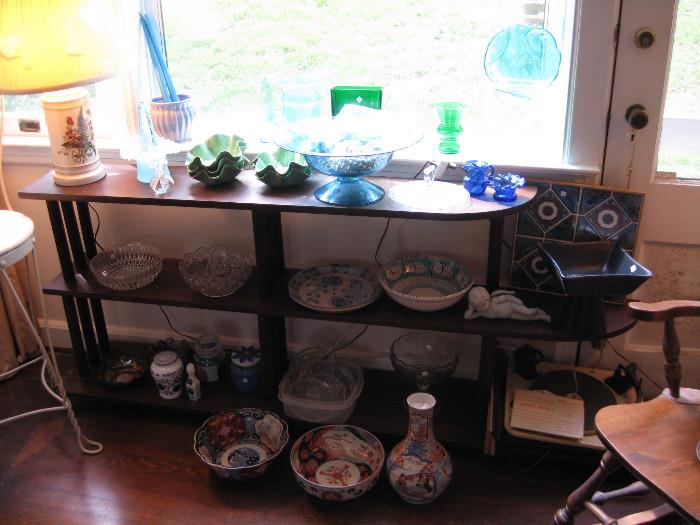 Fun midcentury shelves, more pottery, Girard turntable (needs some TLC) , Imari 