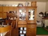 Old kitchen cupboard that was refinished by Henslers of Bay City.  Lots of enamel ware